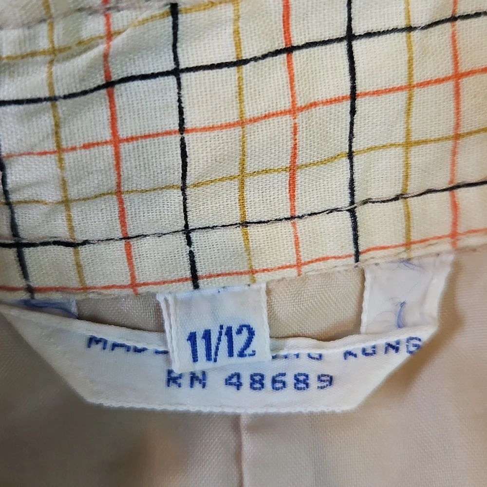 Vintage Casual Corner Tan Utility Jacket with Plaid Hood Kids 11/12 80s
